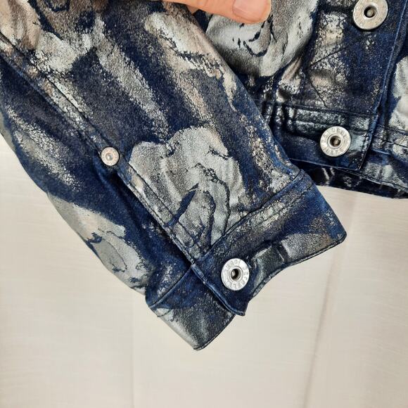 Vintage Parasuco Jeans Y2K Denim‎ Jean Jacket Metallic Silver Roses Size Small - Picture 4 of 12